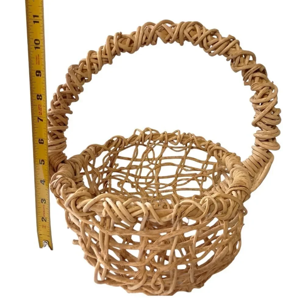 Primitive Buttock Basket Grapevine Egg Fruit Gathering Eye of God Hand Woven Vtg